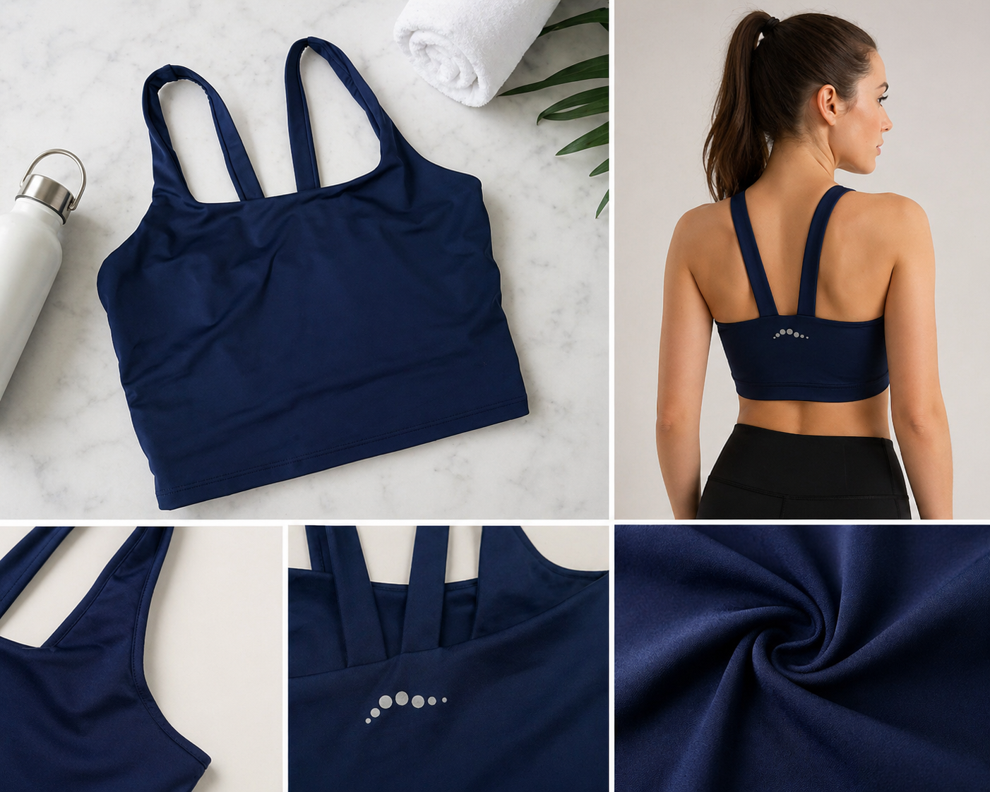 High Support Cropped Top - Navy